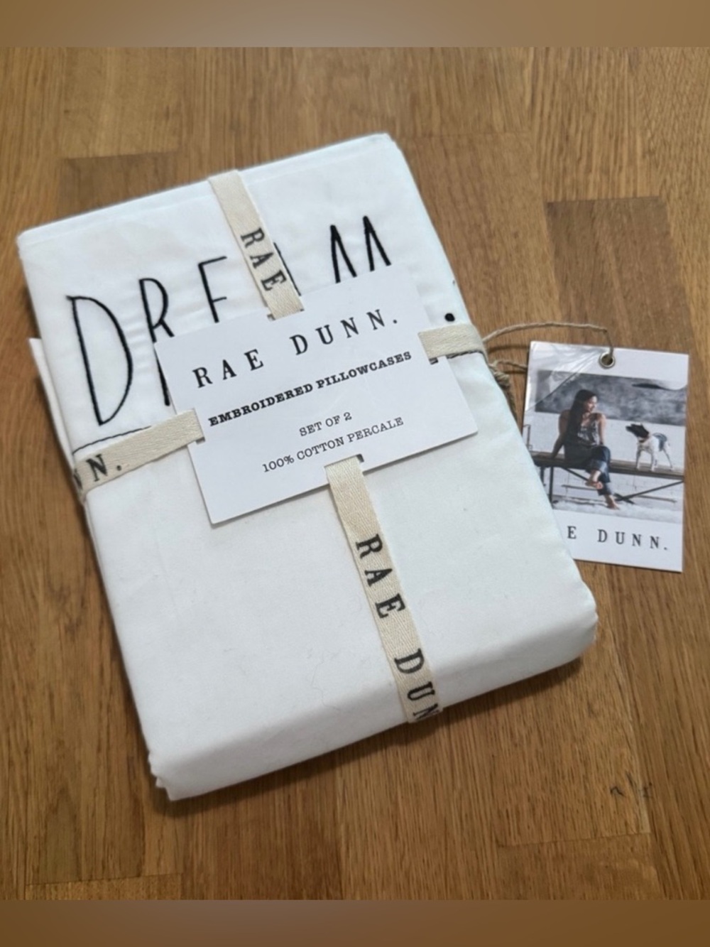 Rae Dunn Dream Embroidered White 100% Cotton Percale Pillow Cases NEW